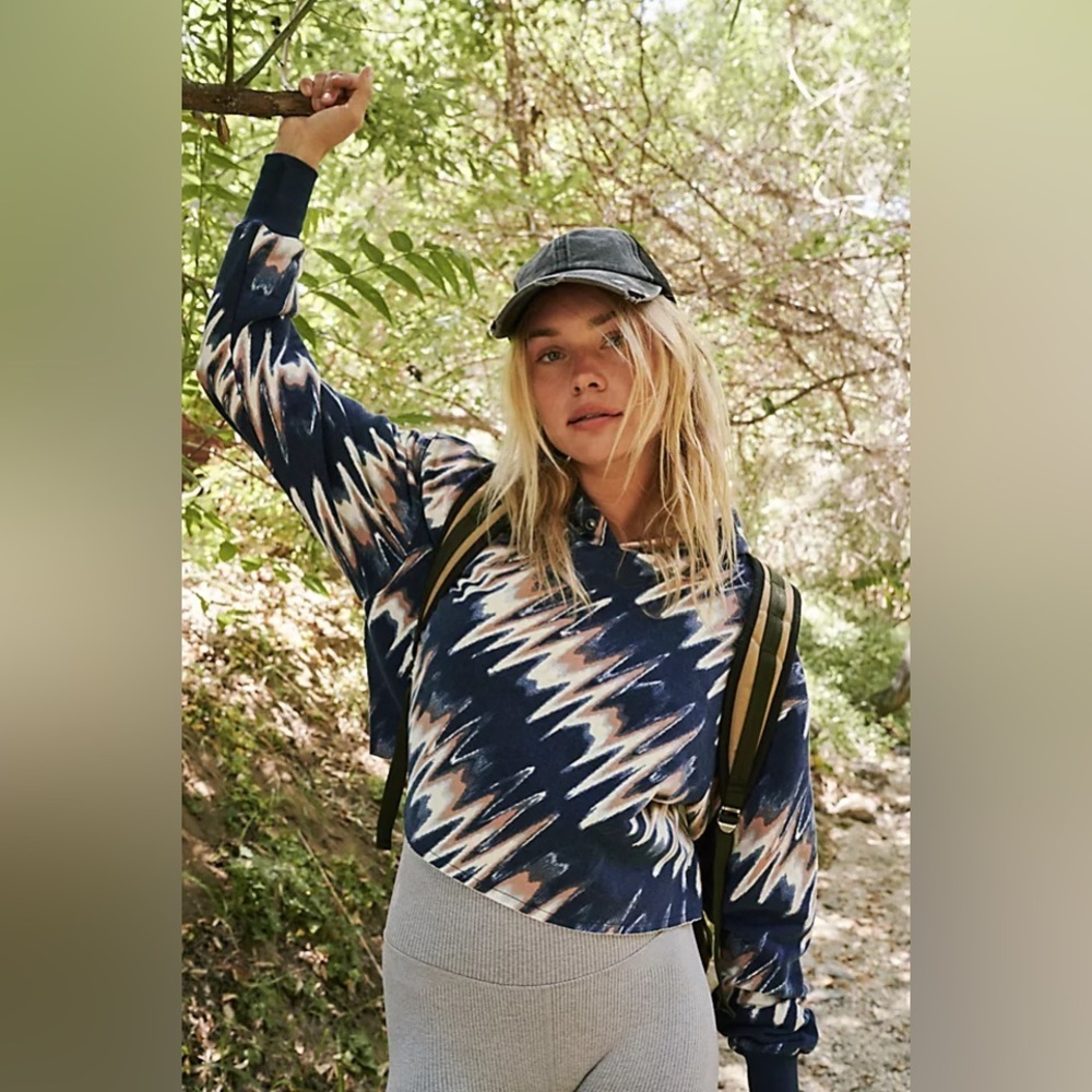 Free People Half Time Printed Hoodie Size S